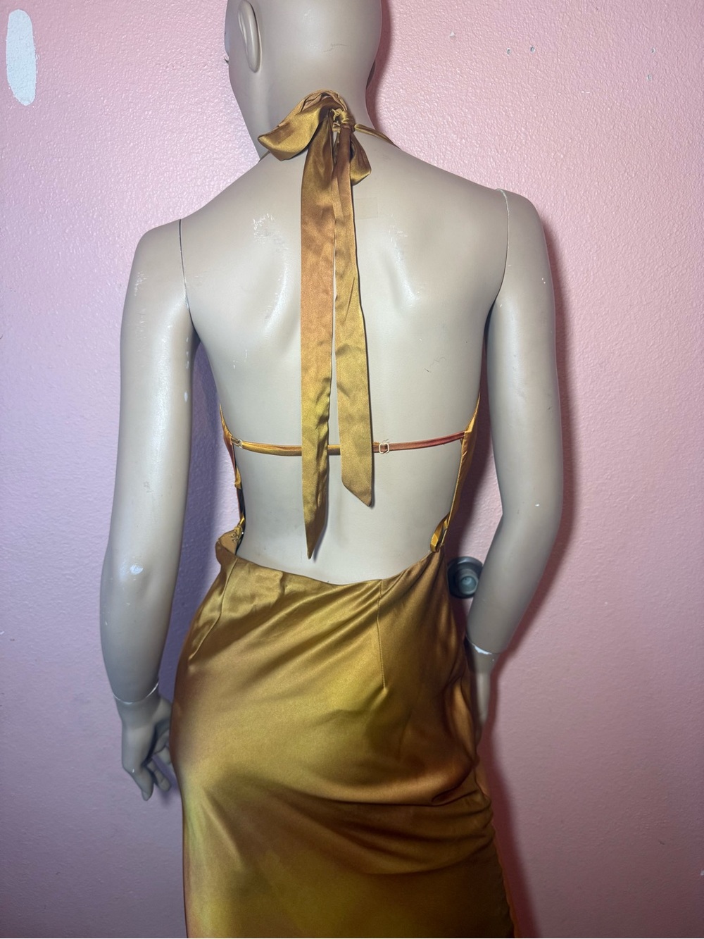 Windsor Satin Halter Midi Dress Gold Rust Ombre Open Back Slip Dress Small NWT ✨ - Picture 10 of 13
